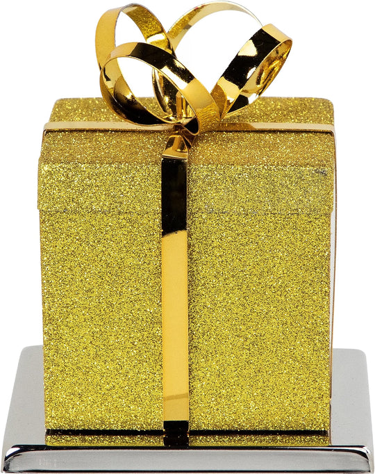5.5" Glitter Gold and Silver Gift Box Metal Christmas Stocking Holder
