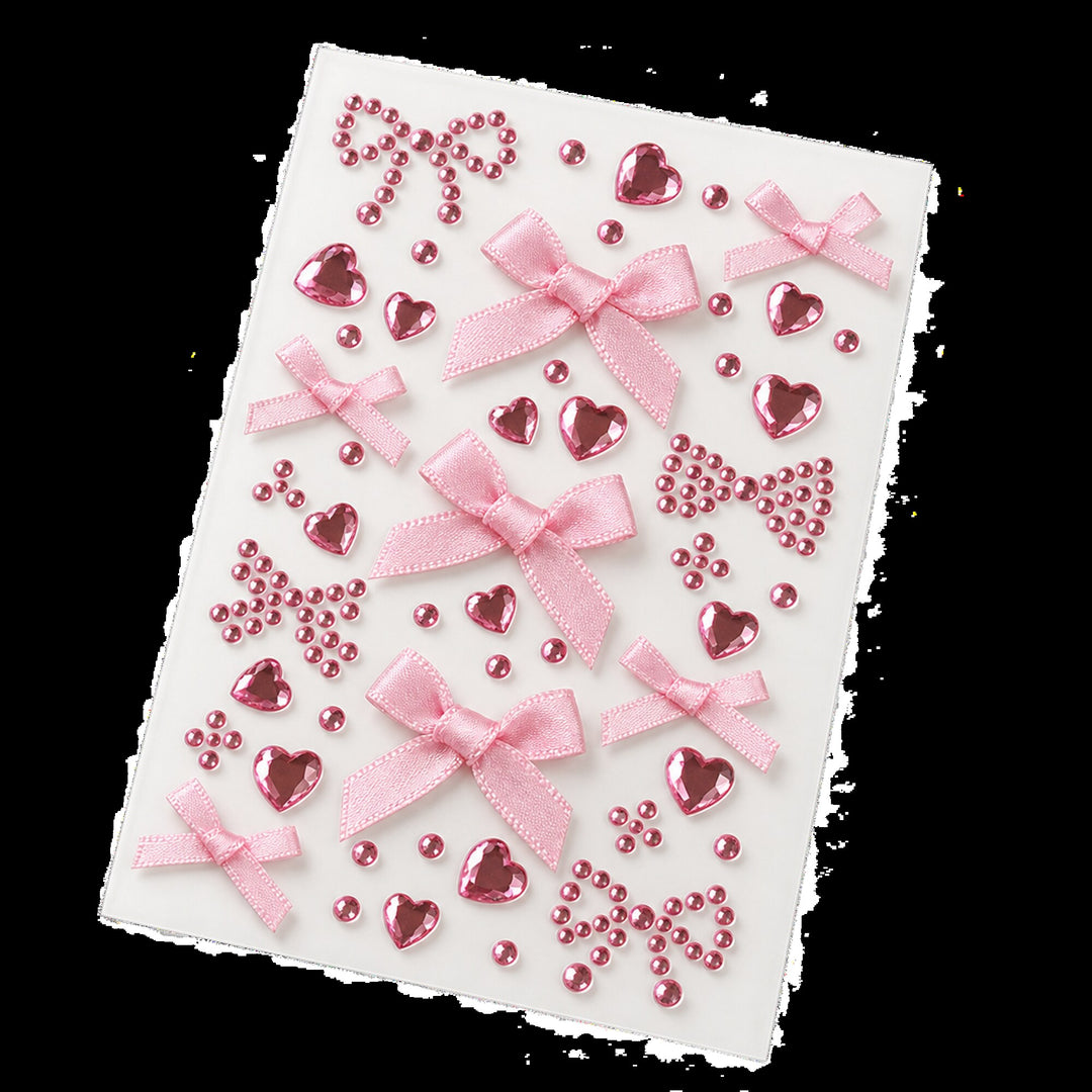 3D Bow &amp; Heart Gem Decorative Sticker Sheet