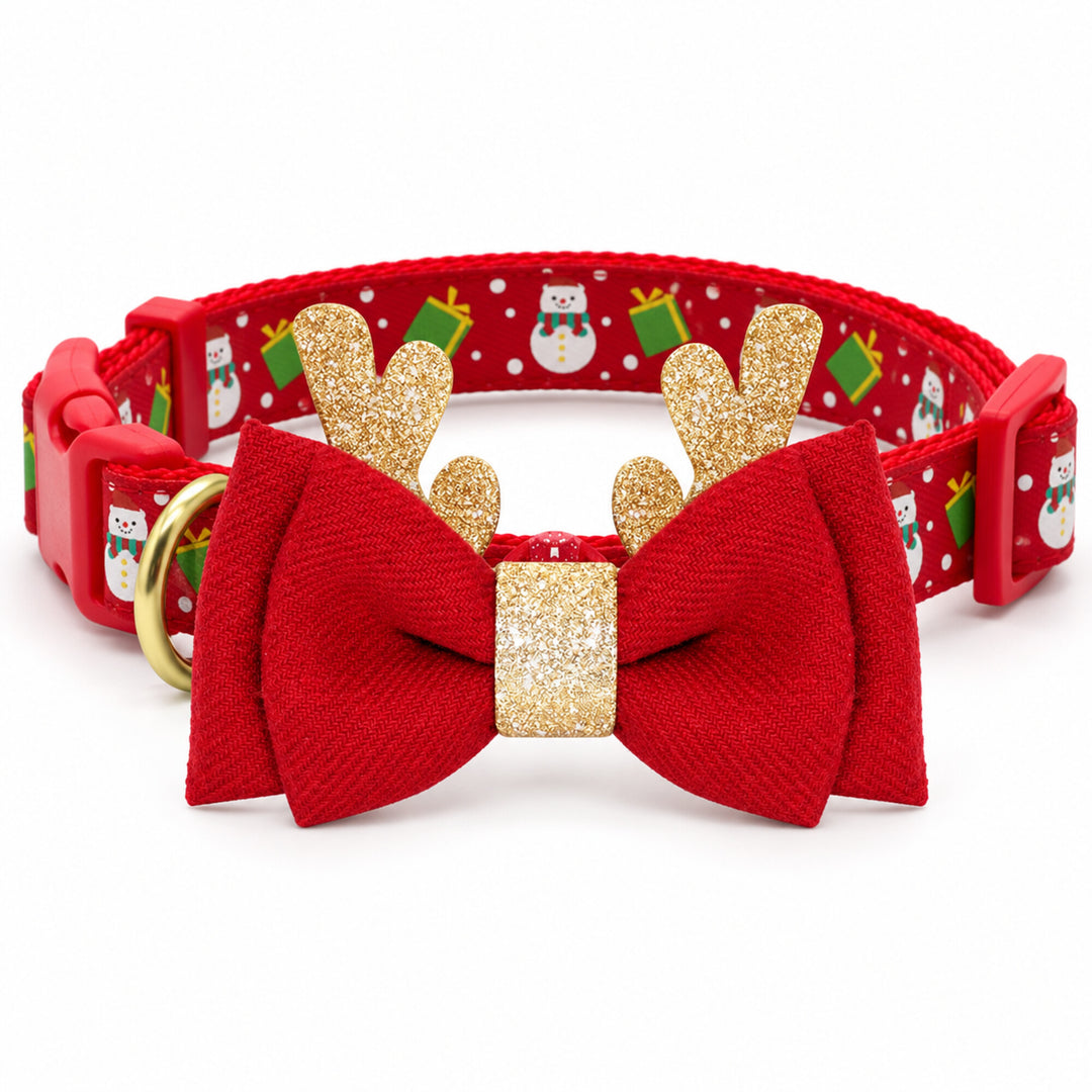 Christmas Dog Collar with Removable Antler Bow