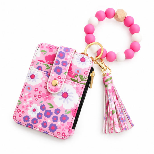 Floral Leather Card Bag with Wristlet