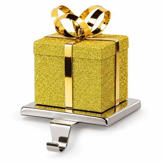 Gold Gift Box Christmas Stocking Holder
