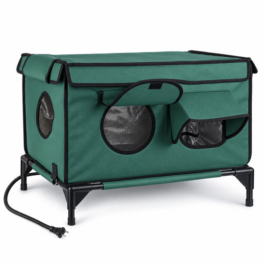 Waterproof Heated Cat House with Raised Frame