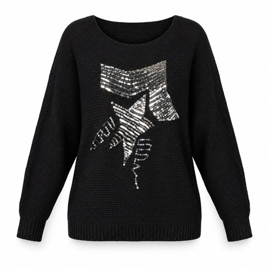 Sequin Graphic Dolman Sleeve Knit Top