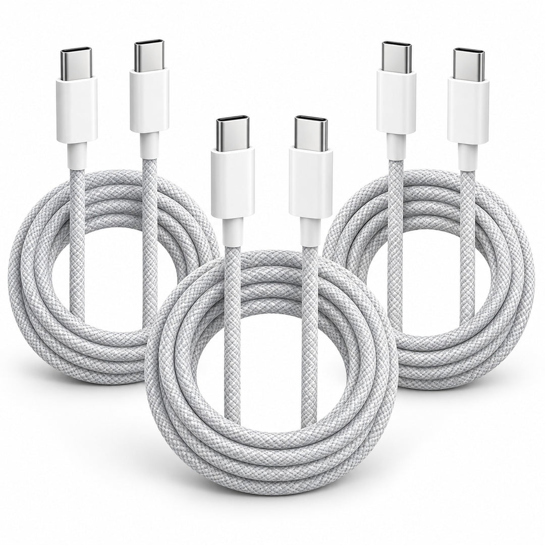 3-Pack 60W Braided USB-C to USB-C Cables