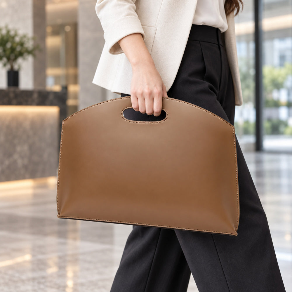 Brown Cutout Handle Document Bag