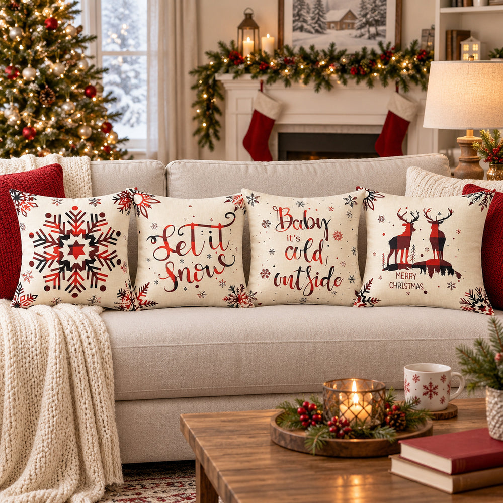 4-Piece Christmas Throw Pillow Cover Set