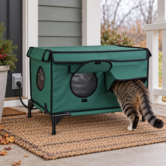 Waterproof Heated Cat House with Raised Frame