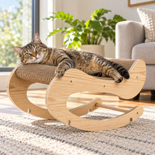 Wooden Rocking Cat Lounger &amp; Scratcher
