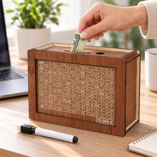Wooden Savings Challenge Box