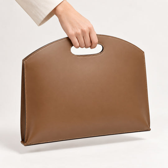 Brown Cutout Handle Document Bag