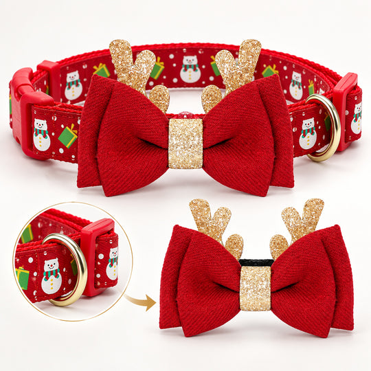 Christmas Dog Collar with Removable Antler Bow