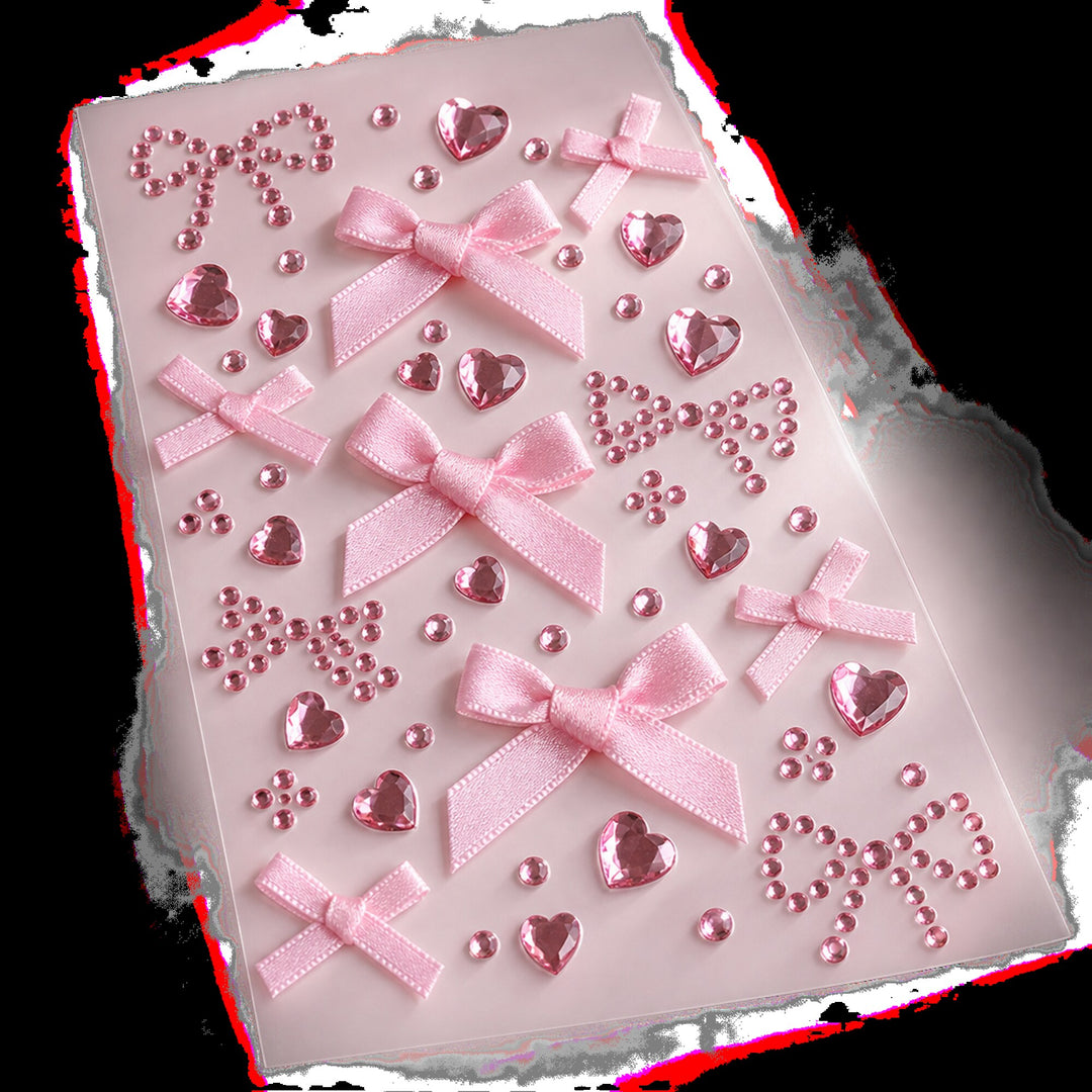 3D Bow &amp; Heart Gem Decorative Sticker Sheet