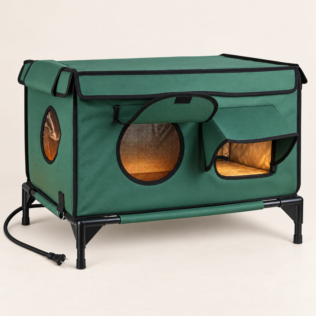 Waterproof Heated Cat House with Raised Frame