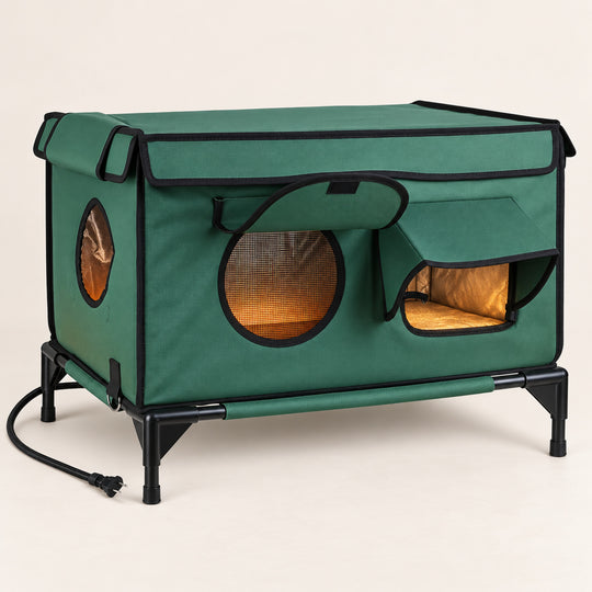 Waterproof Heated Cat House with Raised Frame