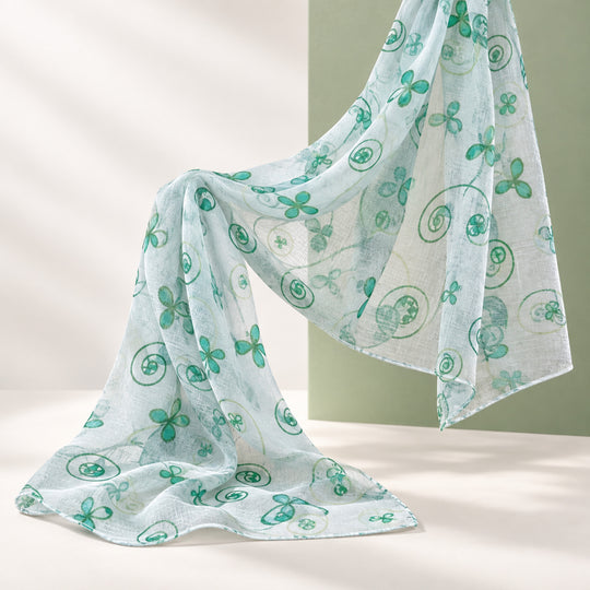 Lightweight Sheer Green Botanical Print Scarf