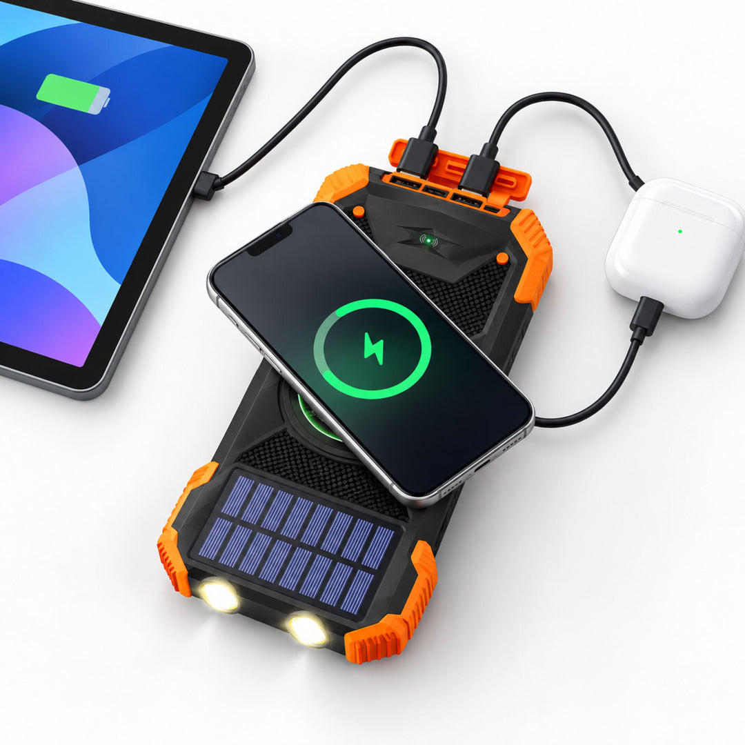 10,000mAh Solar Wireless Power Bank with Flashlight