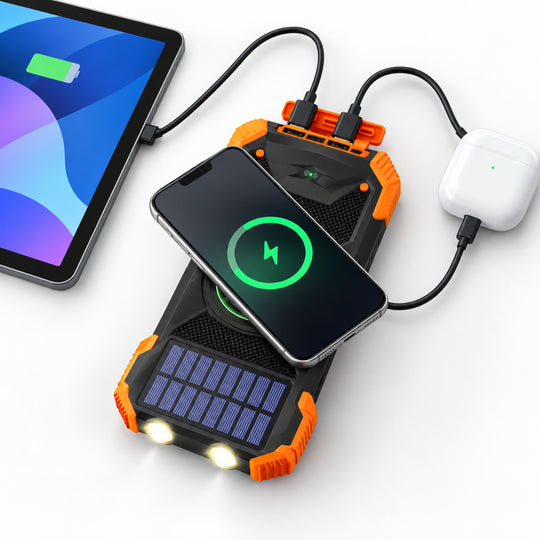 10,000mAh Solar Wireless Power Bank with Flashlight