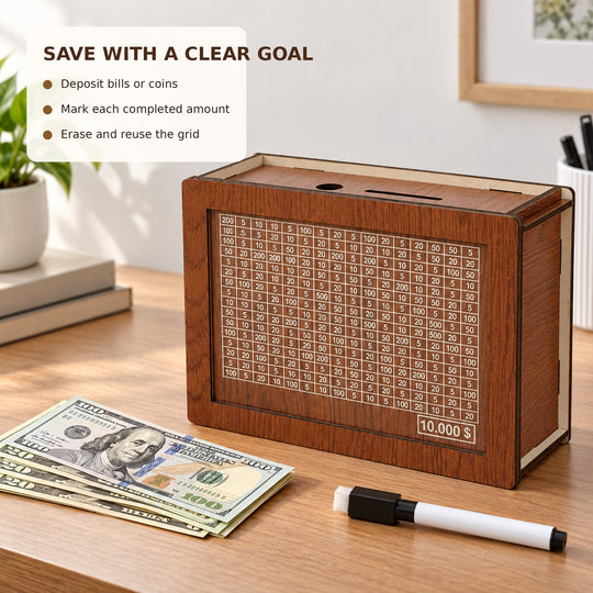 Wooden Savings Challenge Box