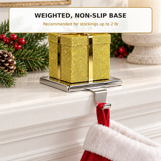 Gold Gift Box Christmas Stocking Holder