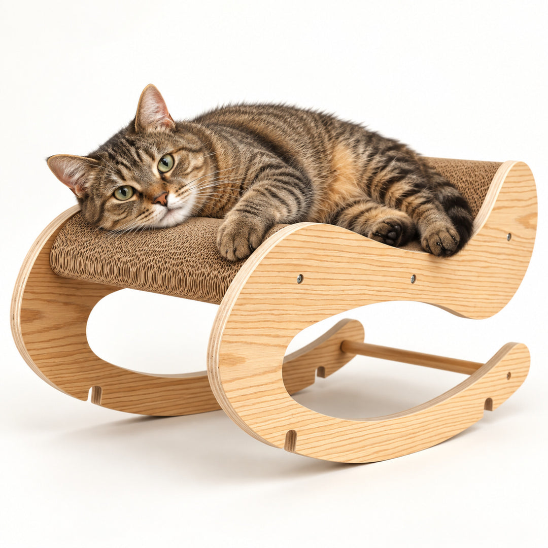 Wooden Rocking Cat Lounger &amp; Scratcher