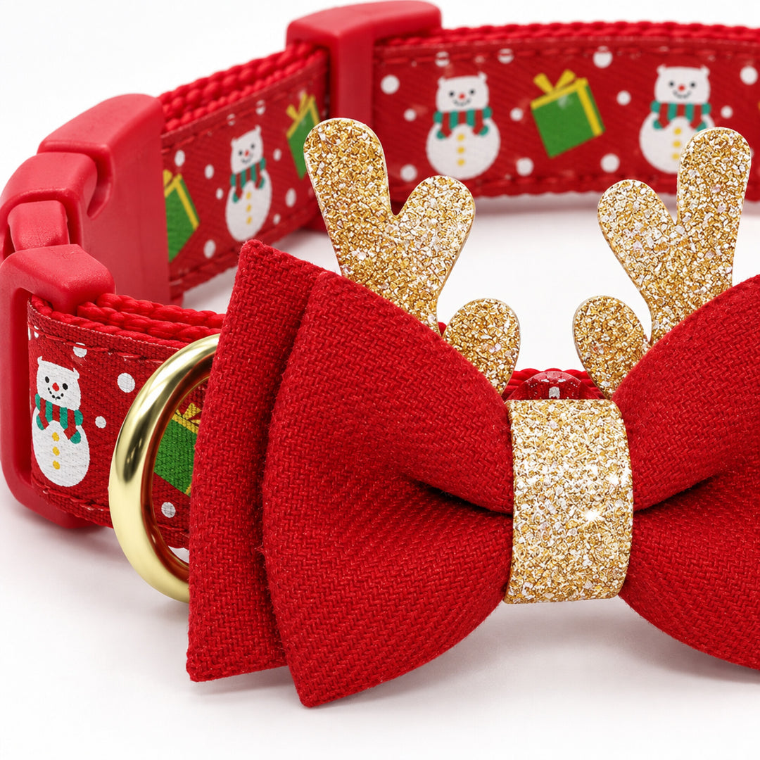 Christmas Dog Collar with Removable Antler Bow