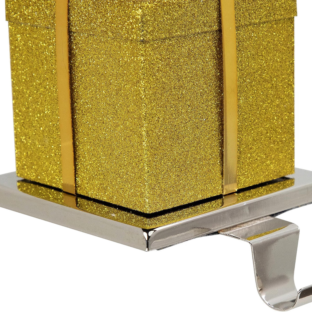 Gold Gift Box Christmas Stocking Holder