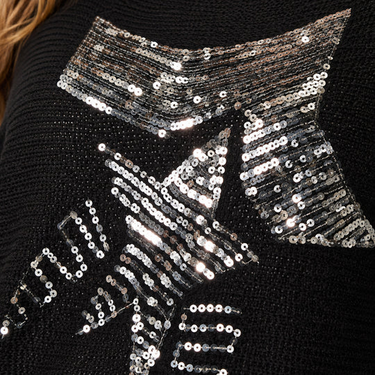Sequin Graphic Dolman Sleeve Knit Top