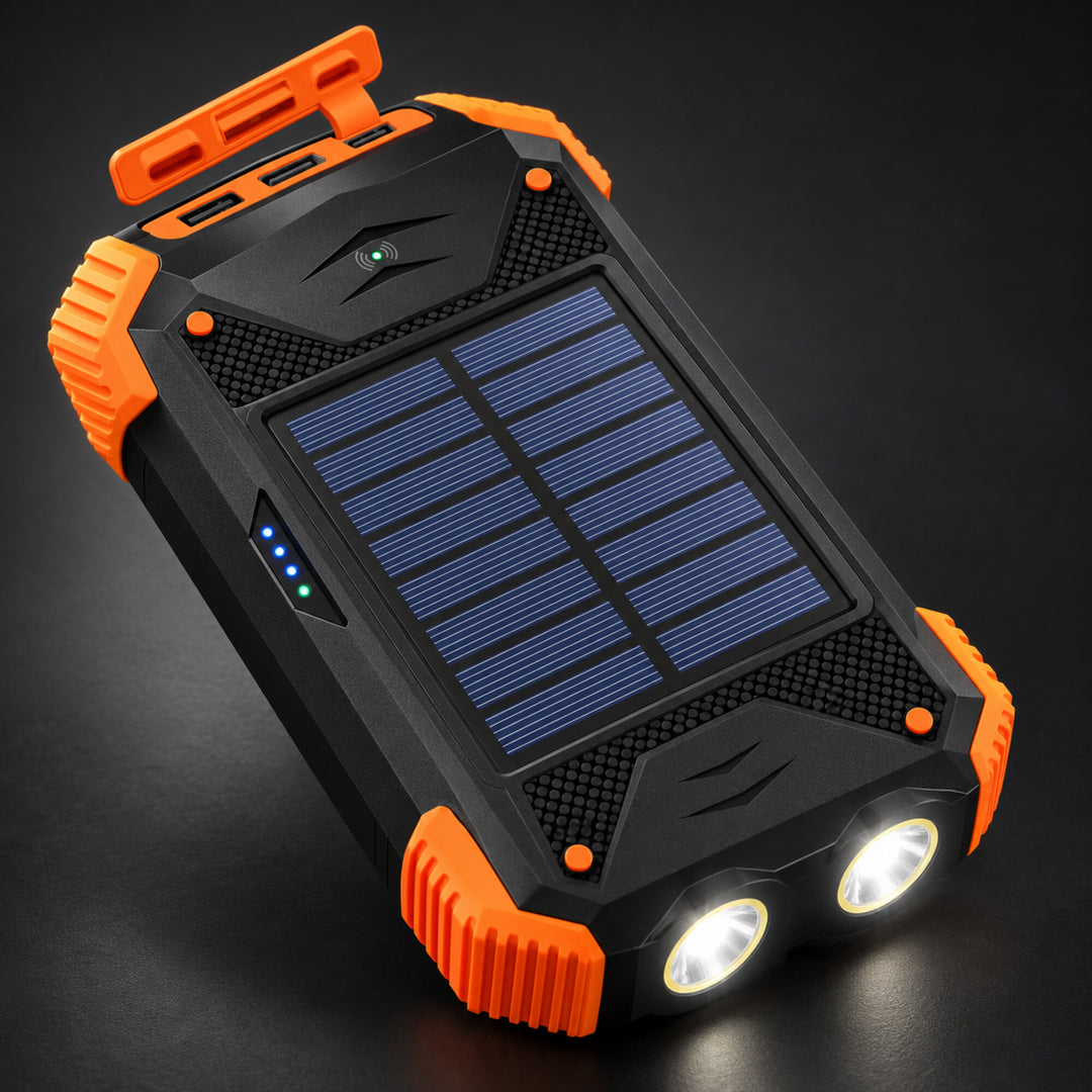 10,000mAh Solar Wireless Power Bank with Flashlight