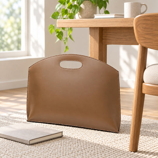Brown Cutout Handle Document Bag