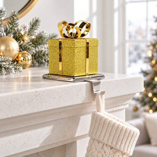 Gold Gift Box Christmas Stocking Holder