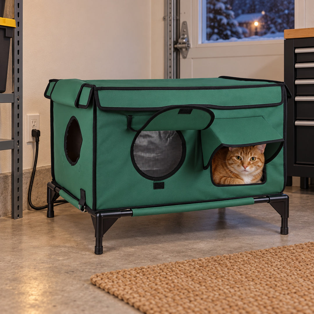 Waterproof Heated Cat House with Raised Frame