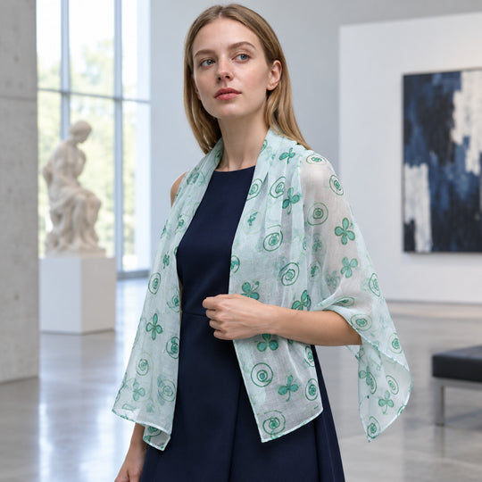 Lightweight Sheer Green Botanical Print Scarf