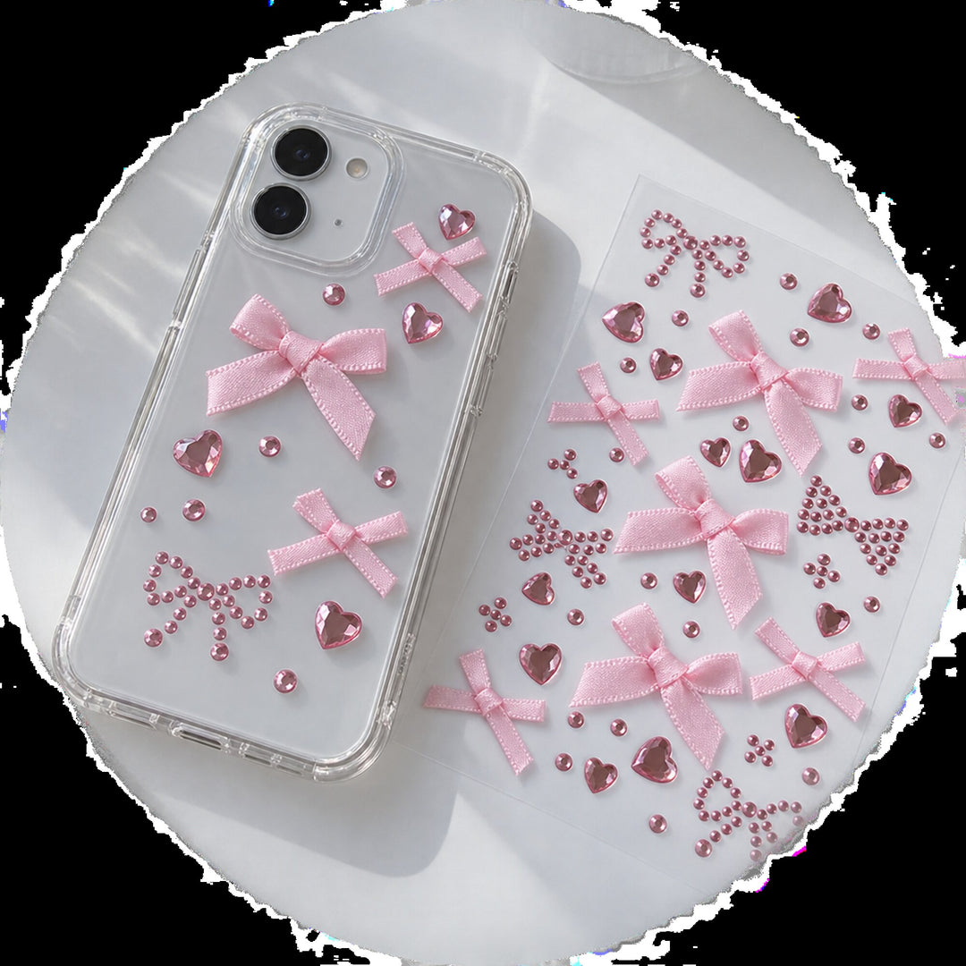 3D Bow &amp; Heart Gem Decorative Sticker Sheet