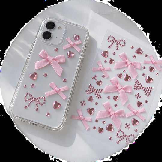 3D Bow &amp; Heart Gem Decorative Sticker Sheet