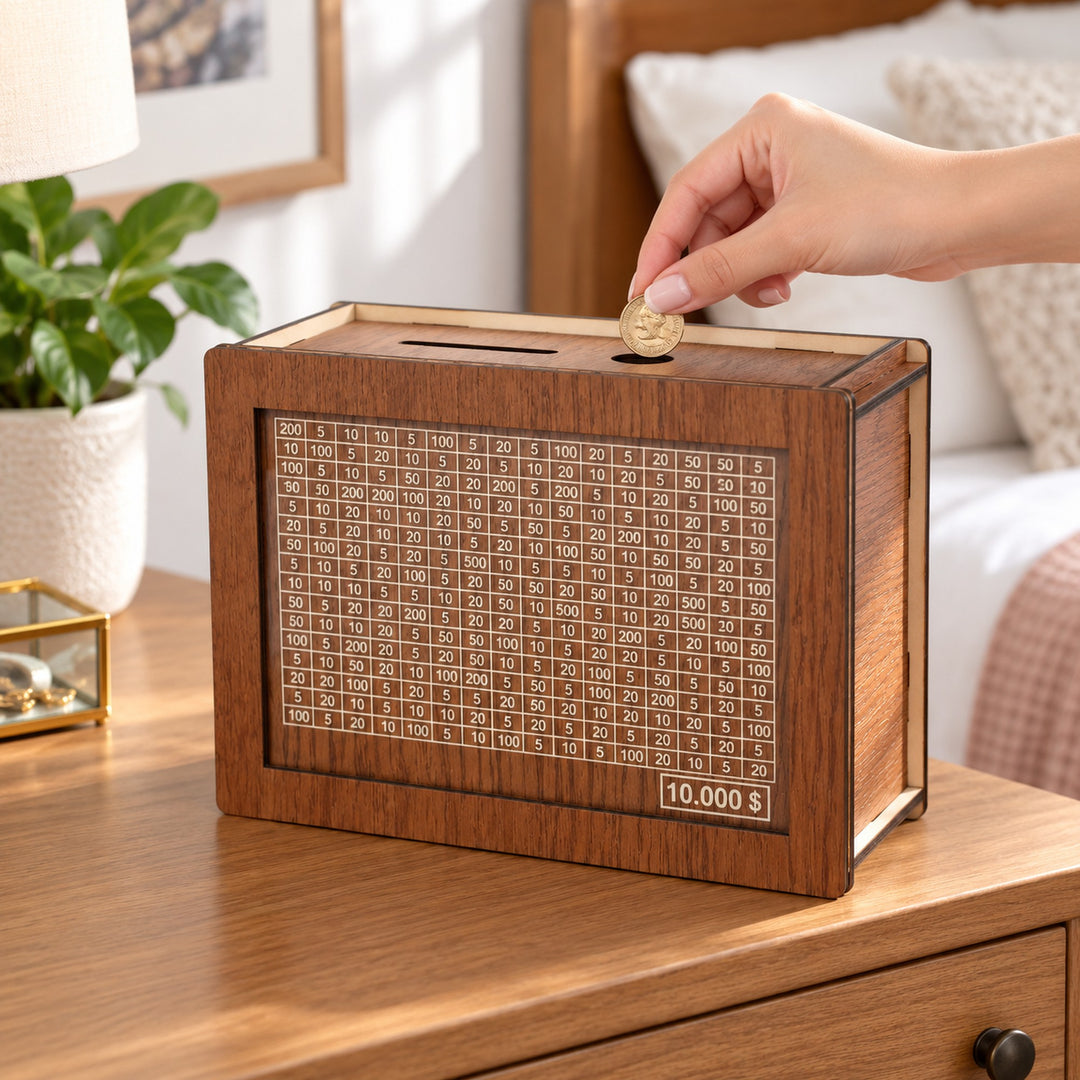 Wooden Savings Challenge Box