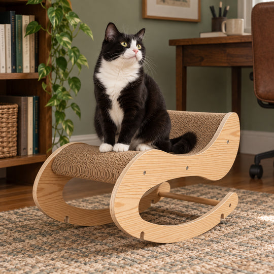 Wooden Rocking Cat Lounger &amp; Scratcher