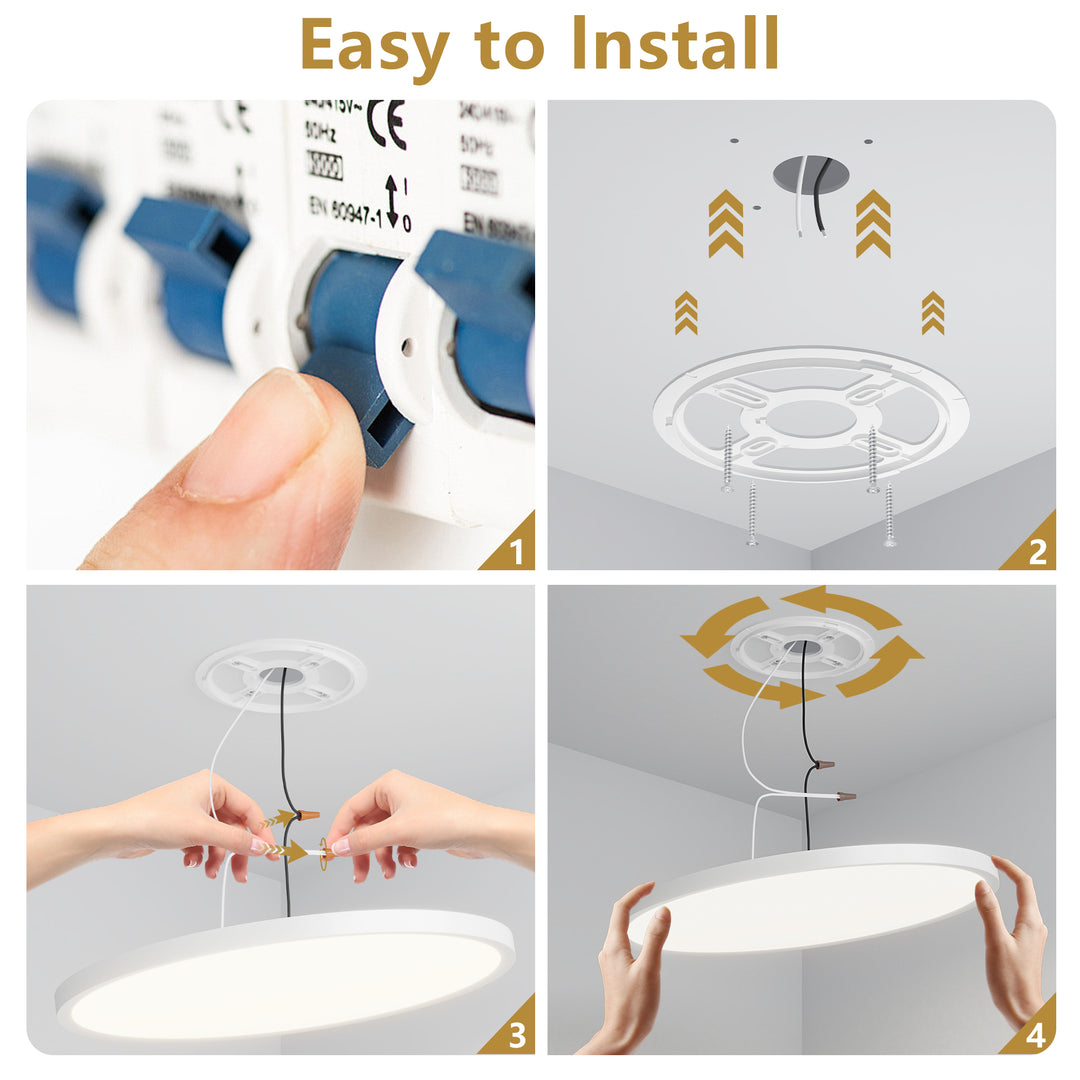 12 In. LED Flush Mount Ceiling Light Fixture - 2880 Lumens, Dimmable