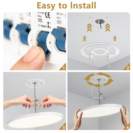 12 In. LED Flush Mount Ceiling Light Fixture - 2880 Lumens, Dimmable