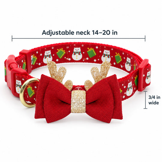 Christmas Dog Collar with Removable Antler Bow