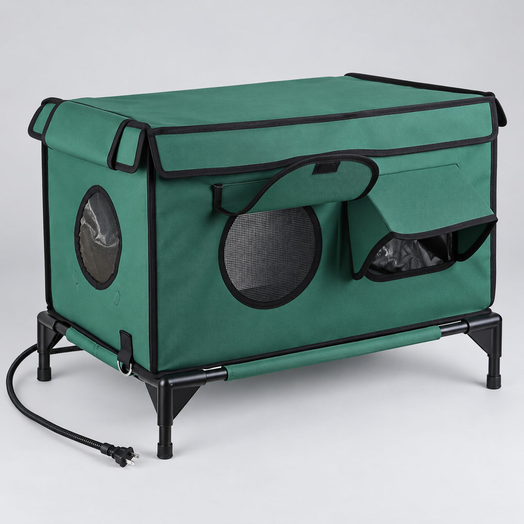 Waterproof Heated Cat House with Raised Frame
