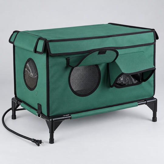 Waterproof Heated Cat House with Raised Frame