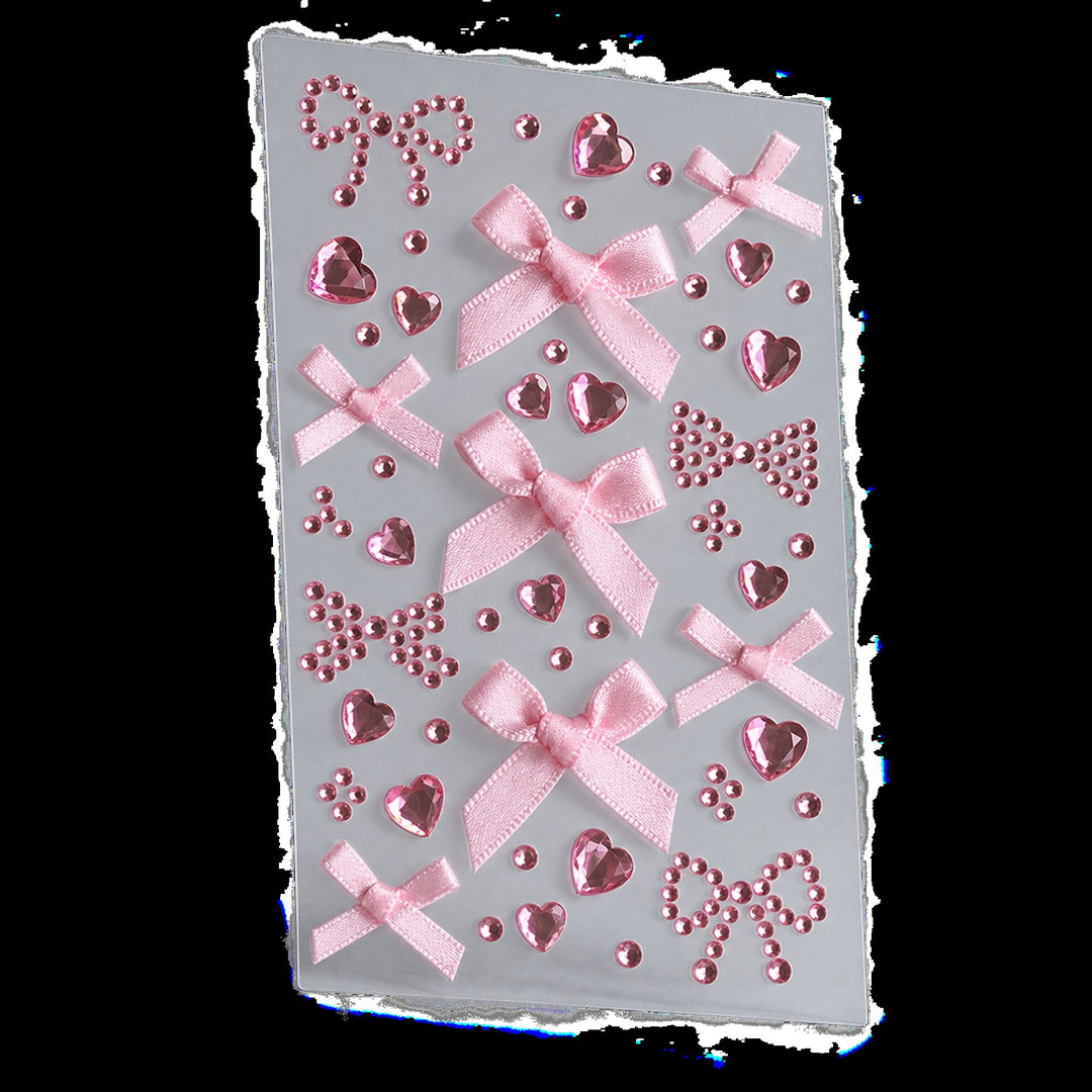 3D Bow &amp; Heart Gem Decorative Sticker Sheet