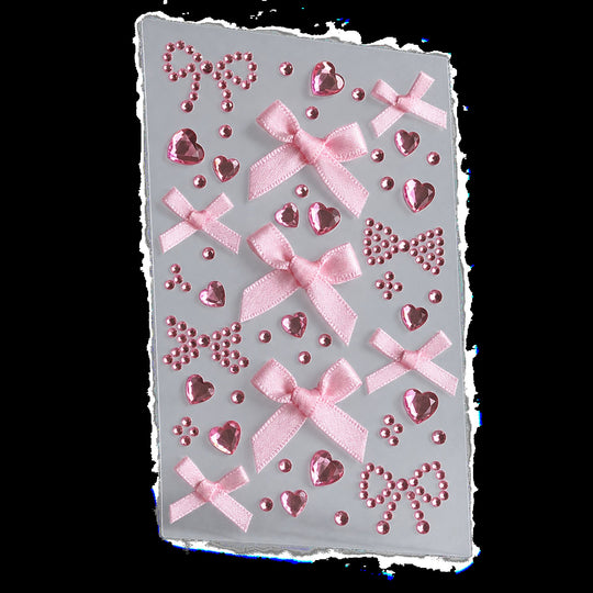3D Bow &amp; Heart Gem Decorative Sticker Sheet