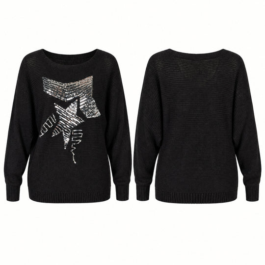 Sequin Graphic Dolman Sleeve Knit Top