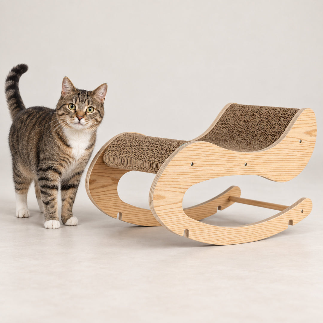 Wooden Rocking Cat Lounger &amp; Scratcher