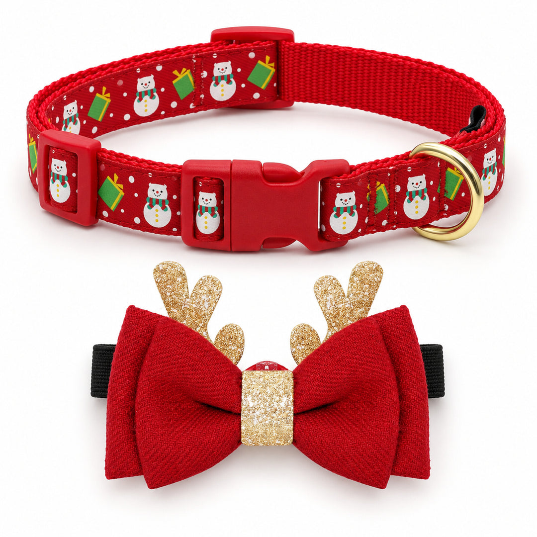 Christmas Dog Collar with Removable Antler Bow