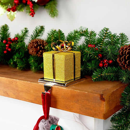 Gold Gift Box Christmas Stocking Holder
