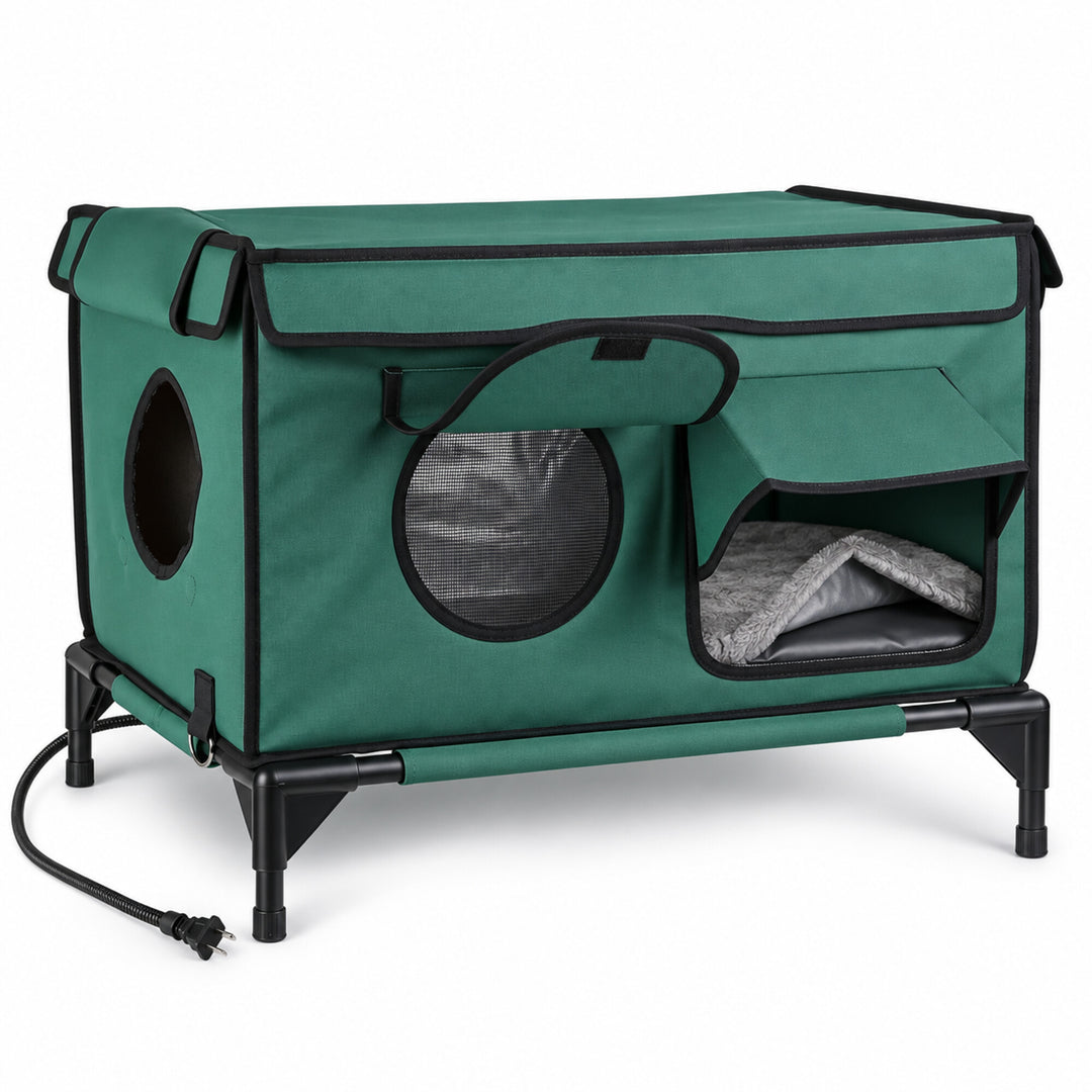 Waterproof Heated Cat House with Raised Frame