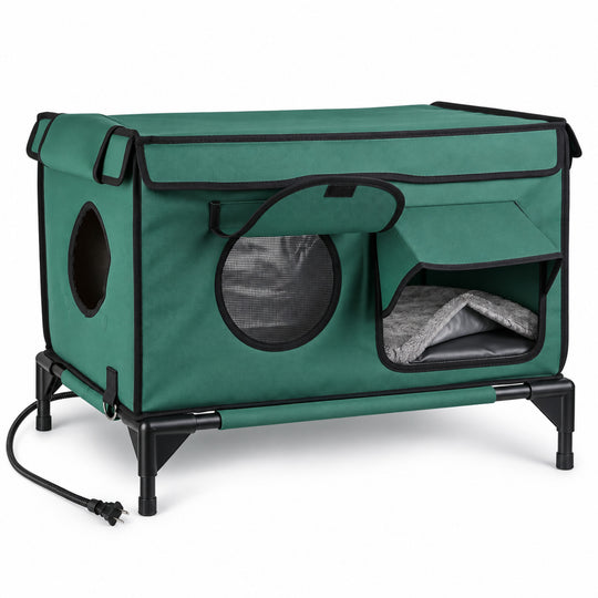 Waterproof Heated Cat House with Raised Frame