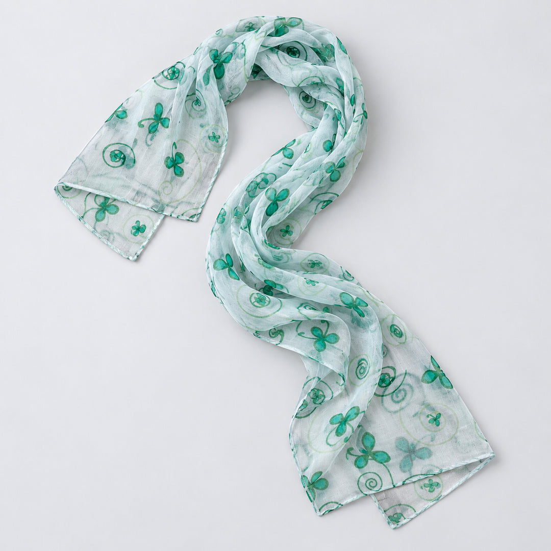 Lightweight Sheer Green Botanical Print Scarf